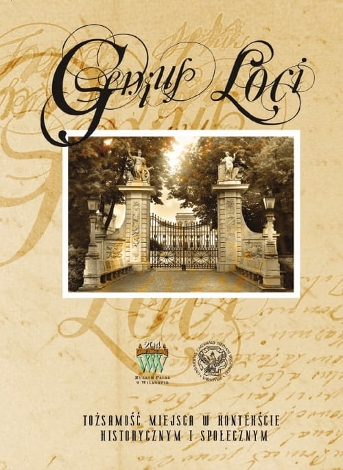 Okładka do publikacji "Fenomen Genius Loci". Przedstawia bramę wjazdową do Wilanowa. 