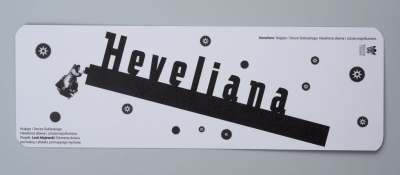 Zakładka do książki Księżyc i Tarcza Sobieskiego. Na środku napis Hevelina.