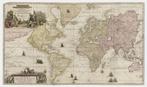 Stara mapa, która przedstawia wszystkie kontynenty. 